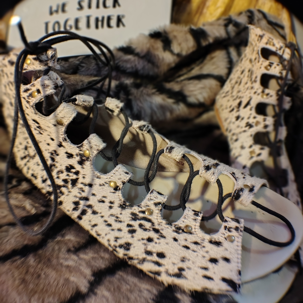 Cow Hide Lace-Up Sandals